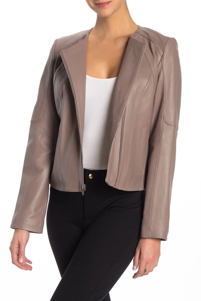 Cole Haan Leather Stand-collar Jacket In Taupe