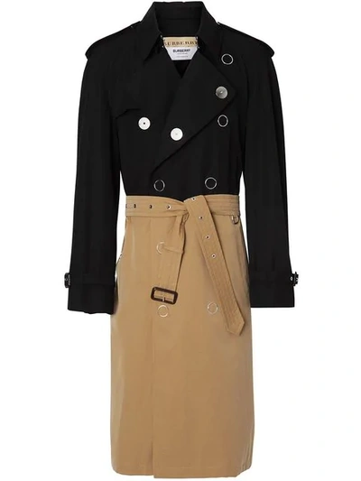 Burberry Two-tone Gabardine Trench Coat In Black