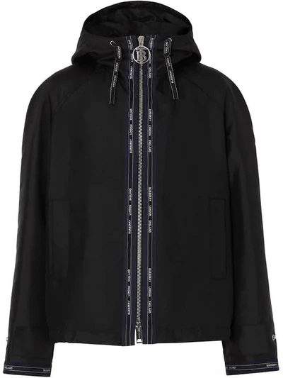 Burberry Logo Detail Nylon Hooded Jacket In Black