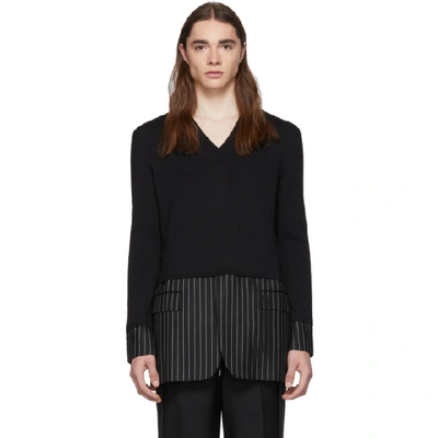 Burberry Tailored Panel Rib Knit Silk Blend Sweater In Black