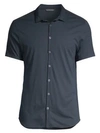 John Varvatos Short Sleeve Cotton Button-down Shirt In Indigo