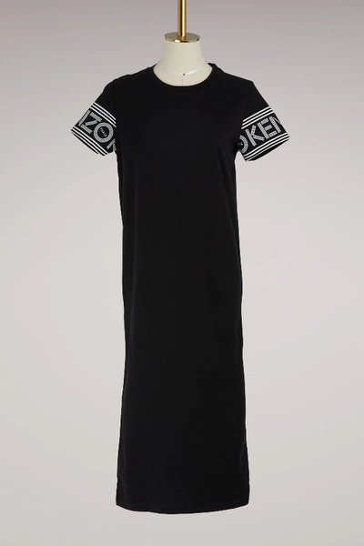 Kenzo Logo Printed Cotton Jersey T-shirt Dress In Black