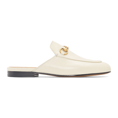 Gucci Princetown Horsebit-detailed Leather Slippers In Mystic White/gold