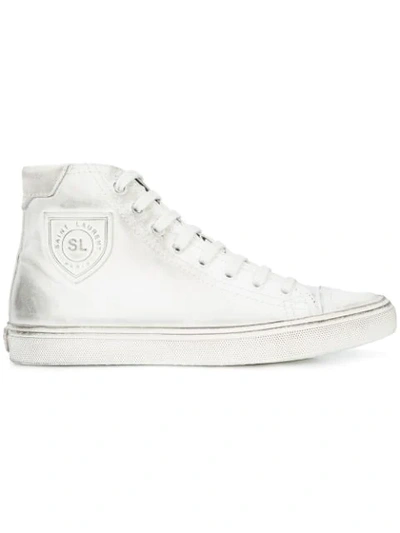 Saint Laurent Bedford Logo-appliqued Distressed Leather High-top Sneakers In Dirty White