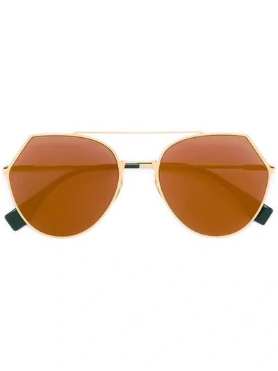 Fendi Eyeline Aviator Sunglasses In Polished Copper Gold-tone