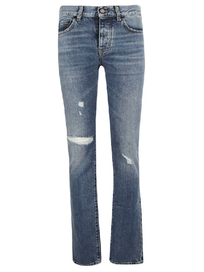 Saint Laurent Ripped Skinny Jeans In Blue