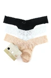 Hanky Panky 3-pack Low Rise Thong In Black/  White/ Chai