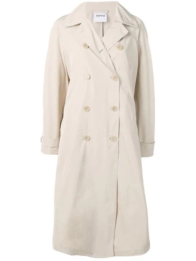 Aspesi Double Breasted Trench Coat In Neutrals