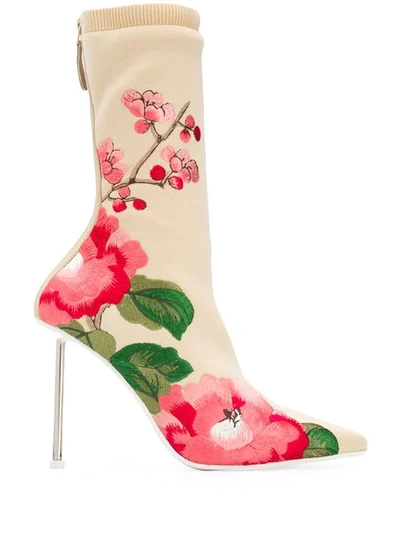 Alexander Mcqueen Heeled Floral Sock Boots In Neutrals