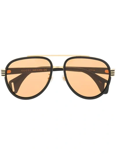 Gucci Double Bridge Aviator Sunglasses In Black