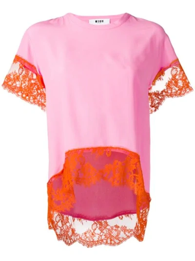 Msgm Lace Trim T-shirt In Pink