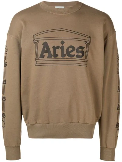 Aries Logo Print Sweatshirt In Green
