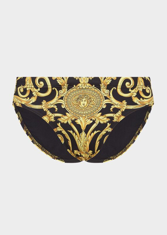 gold hibiscus print swim shorts