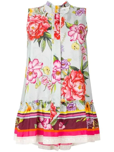 P.a.r.o.s.h Tie Neck Floral Blouse In Blue