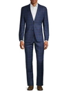 Versace Modern-fit Wool Plaid Suit In Bluette