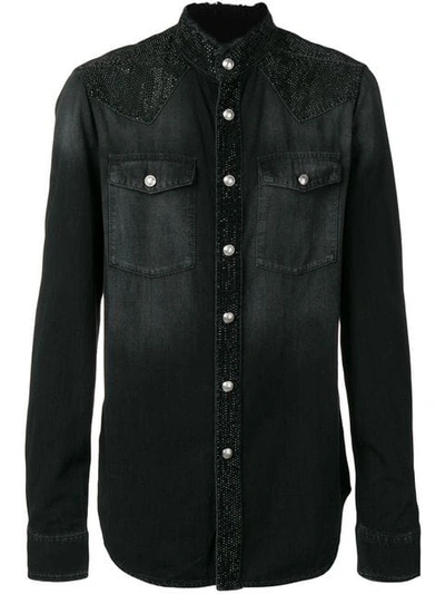 Balmain Embellished Frayed Shirt In Black