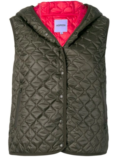 Aspesi Hooded Gilet Jacket In Green