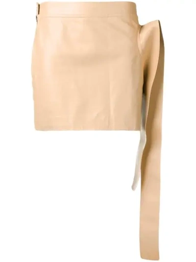 Jw Anderson Toast Leather Tab Mini Skirt In Neutrals