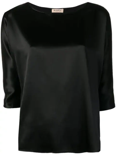 Blanca Half-sleeve Silk Top In Black