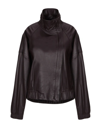 Vince Leather Jacket In Dark Brown