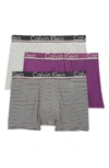 Calvin Klein 3-pack Comfort Microfiber Trunks In Mulberry/ Dizzle/ Grey Heather