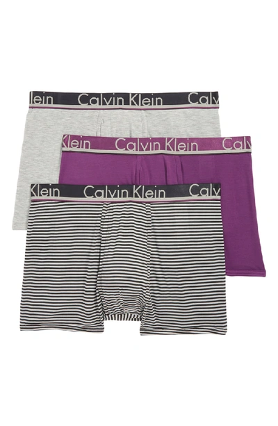 Calvin Klein 3-pack Comfort Microfiber Trunks In Mulberry/ Dizzle/ Grey Heather