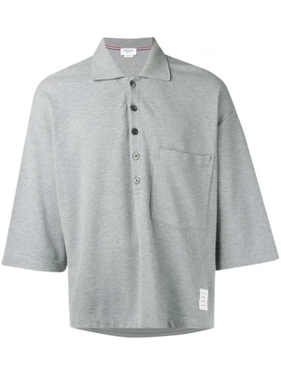 Thom Browne Oversized Piqué Pocket Polo In Grey