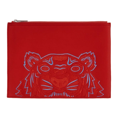 Kenzo Red Medium Tiger Pouch In 21 Med Red