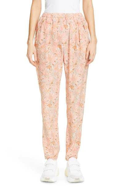 Stella Mccartney Floral Print Silk Jogger Pants In Orange Multi