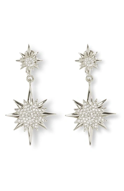 Vince Camuto Celestial Double Drop Clip-on Earrings In Rhodium/ Crystal