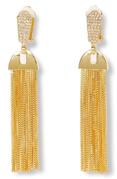 Vince Camuto Pave & Chain Tassel Clip-on Drop Earrings In Gold/ Crystal