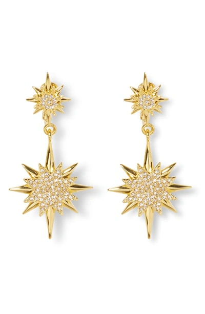 Vince Camuto Celestial Double Drop Clip-on Earrings In Gold/ Crystal