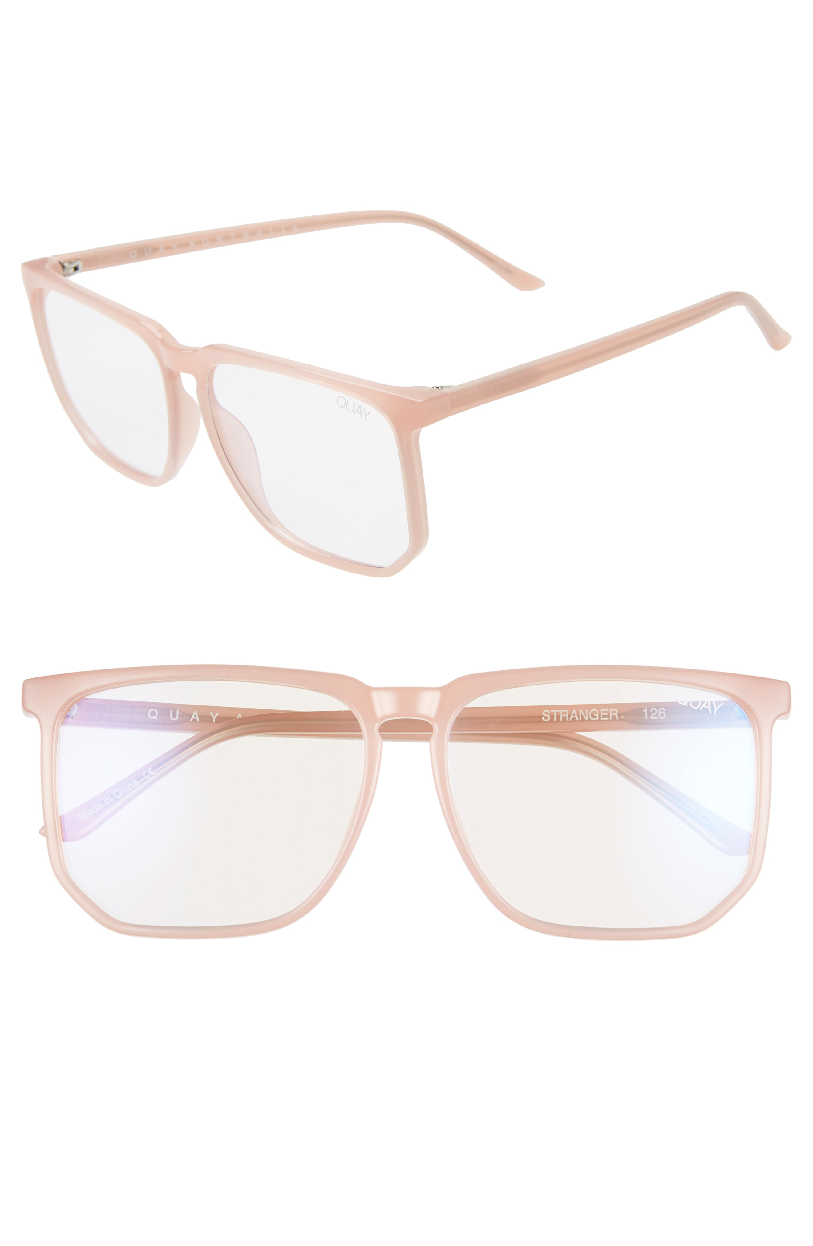 Quay Unisex Stranger Square Blue Light Glasses, 60mm In Pink ModeSens