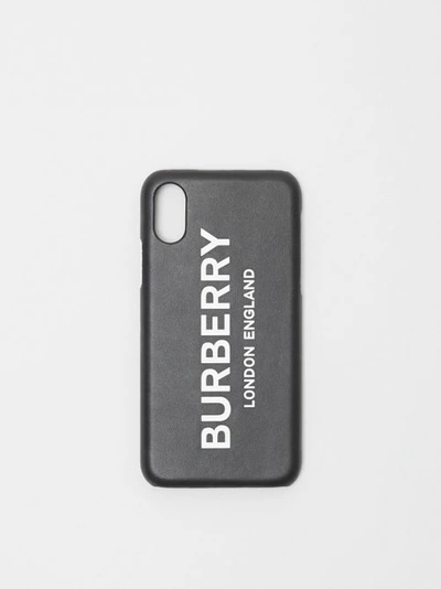 Burberry Logo Print Leather Iphone X/xs Case In Black