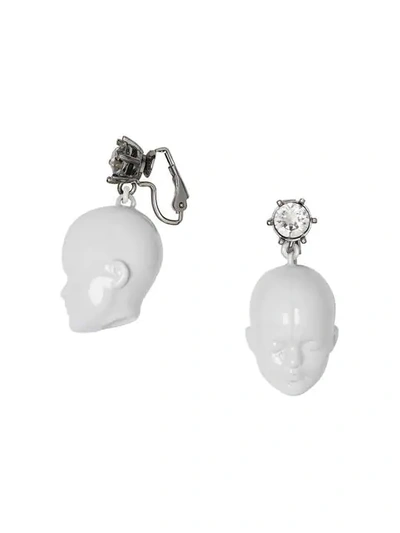 Burberry Crystal And Doll's Head Palladium-plated Earrings In White/palladio