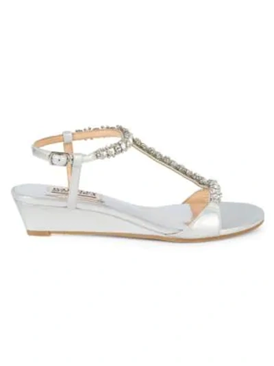 Badgley Mischka Yadira Embellished Wedge Sandals In Silver