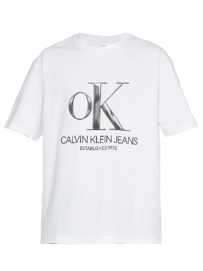 Calvin Klein Cotton T-shirt In White/chrome Ok