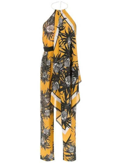 Andrea Marques Silk Printed Jumpsuit In Yellow