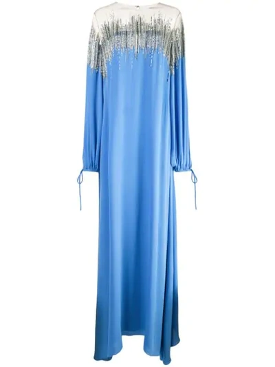 Oscar De La Renta Embellished Silk-georgette And Tulle Gown In Blue