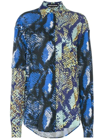 House Of Holland Contrast-panel Snake-print Shirt In Black
