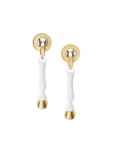 Burberry Palladium And Gold-plated Hoof Drop Earrings In White