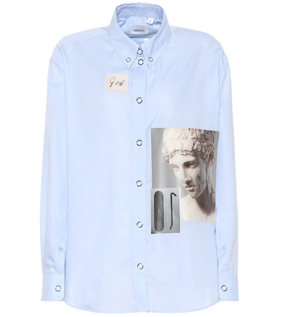 Burberry Ladies Pale Blue Press-stud Collar Montage Print Shirt