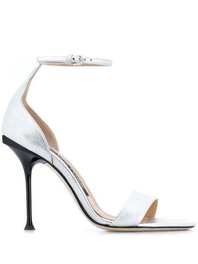 Sergio Rossi Ankle Strap Sandals In Silver