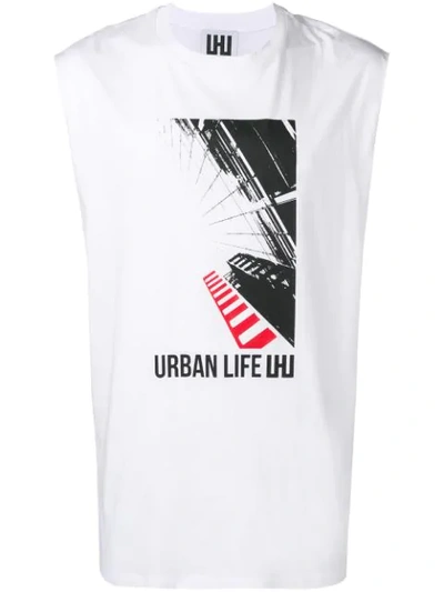 Les Hommes Urban Printed Longline Tank Top In White
