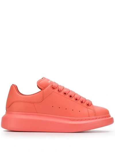 Alexander Mcqueen Larry Coral Leather Trainers In Orange
