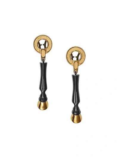 Burberry Resin And Gold-plated Hoof Drop Earrings In Black/light Gold