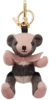 Burberry Thomas Bear Charm In Check Cashmere In Ash Rose/gold