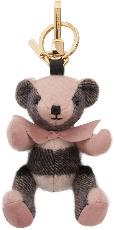 Burberry Thomas Bear Charm In Check Cashmere In Ash Rose/gold