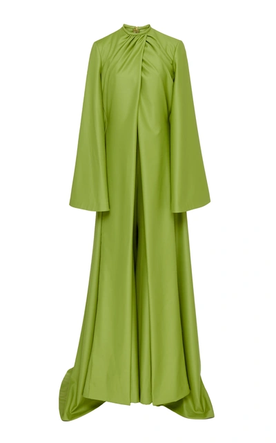 Emilia Wickstead Enid Cape-detailed Virgin Wool Gabardine Wide-leg Jum In Green