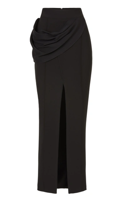 Maticevski Finite Draped Slit Crepe Pencil Skirt In Black